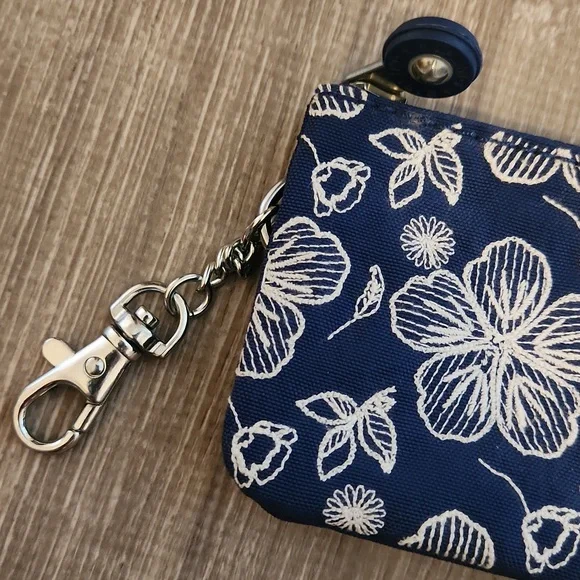 Kipling Floral Navy Blue Coin Purse with Keychain - Picture 3 of 5